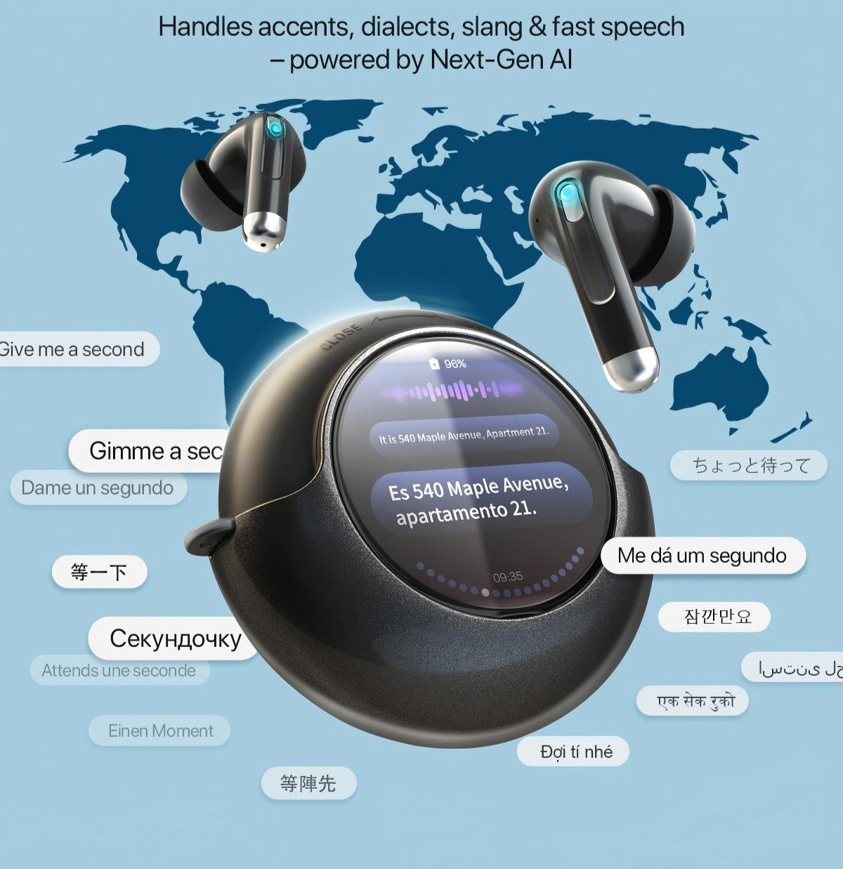 Auriculares con traductor de idiomas con IA y traducción de llamadas en tiempo real