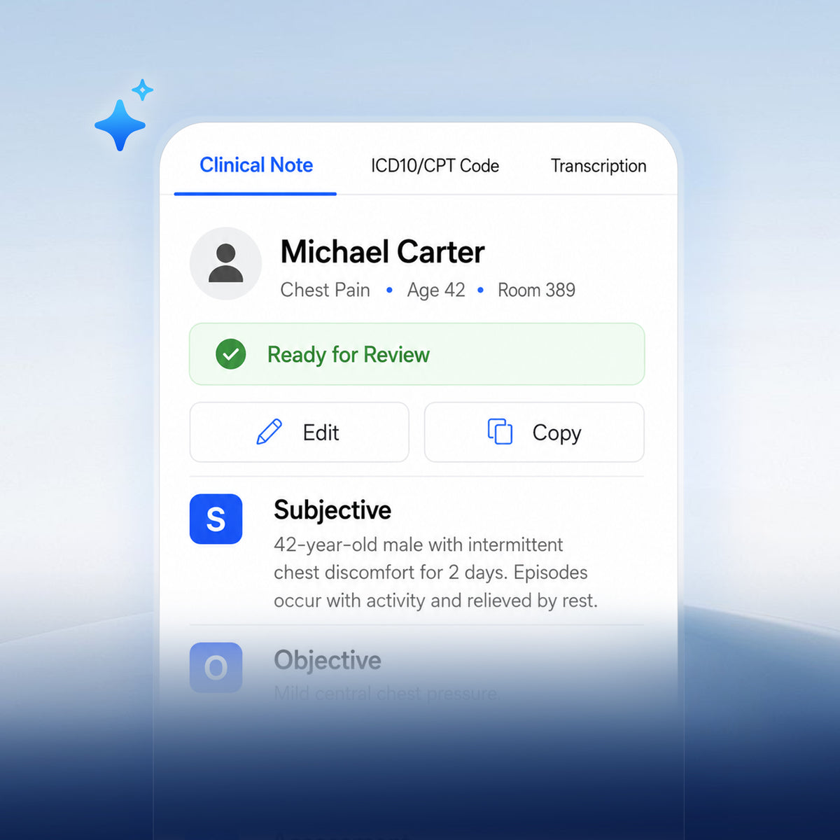 TransAI Scribe structured clinical note