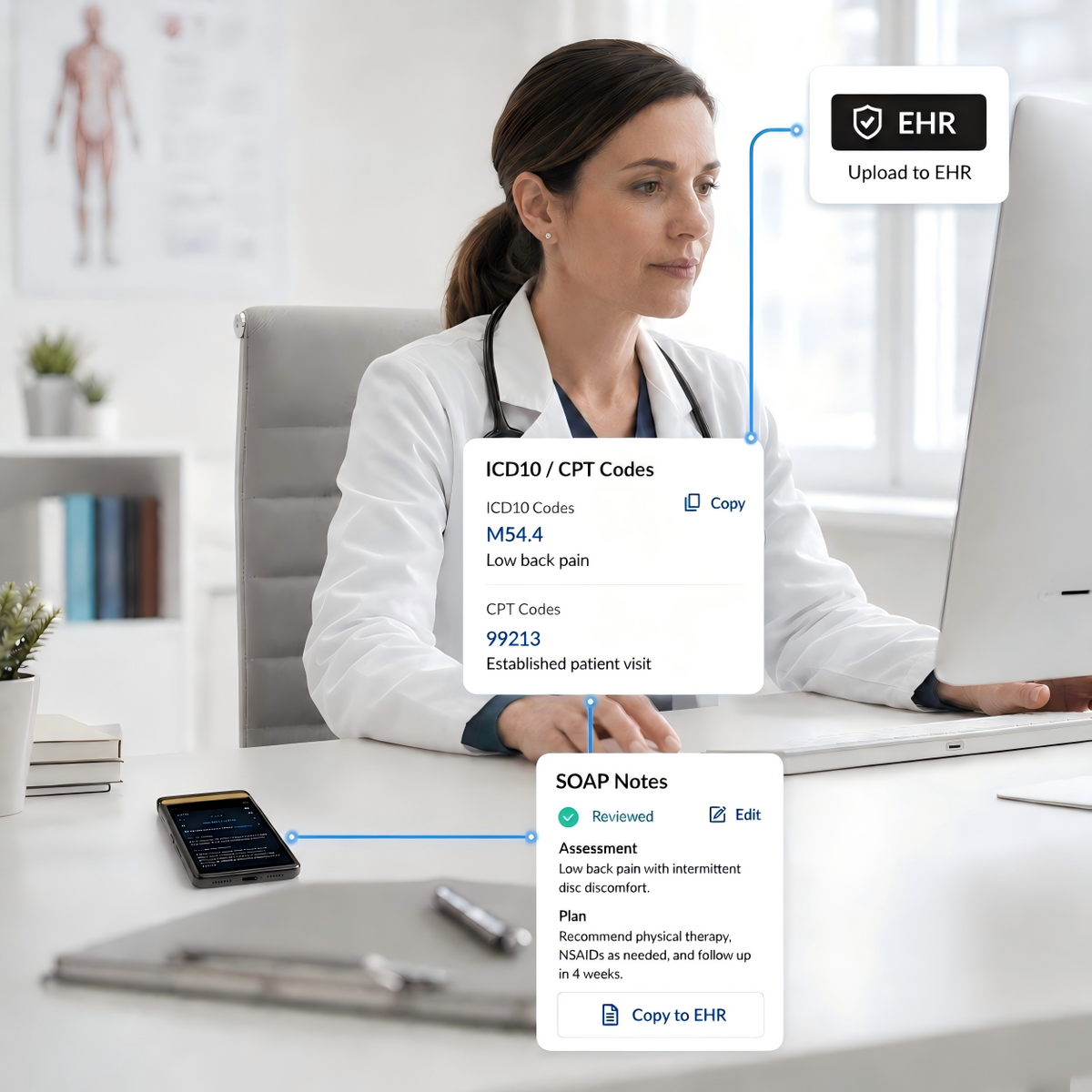 Clinician reviewing a clinical note before moving it into the EHR