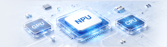 Illustration showing a central NPU with neighboring GPU and CPU chips