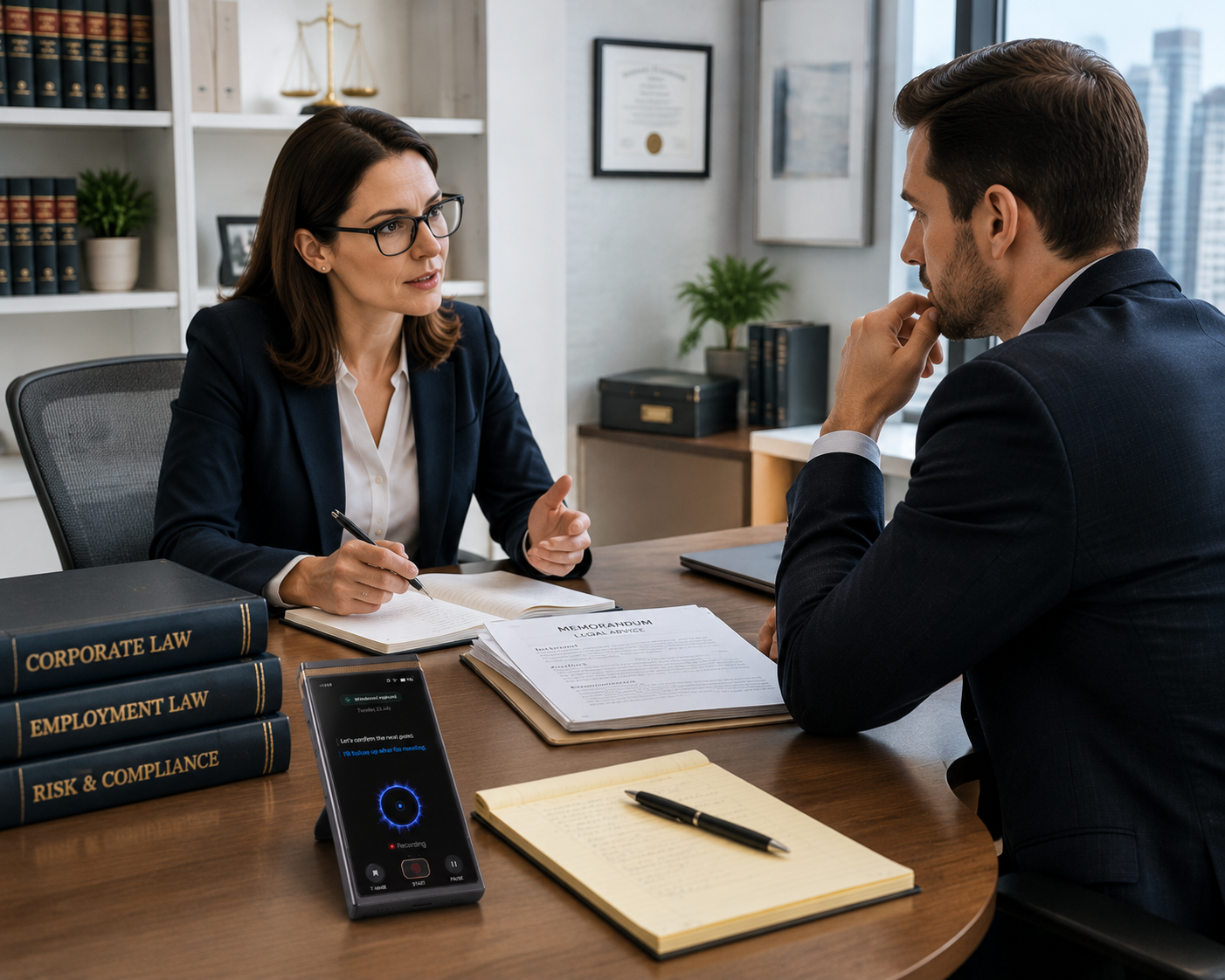 Legal professional meeting with a client