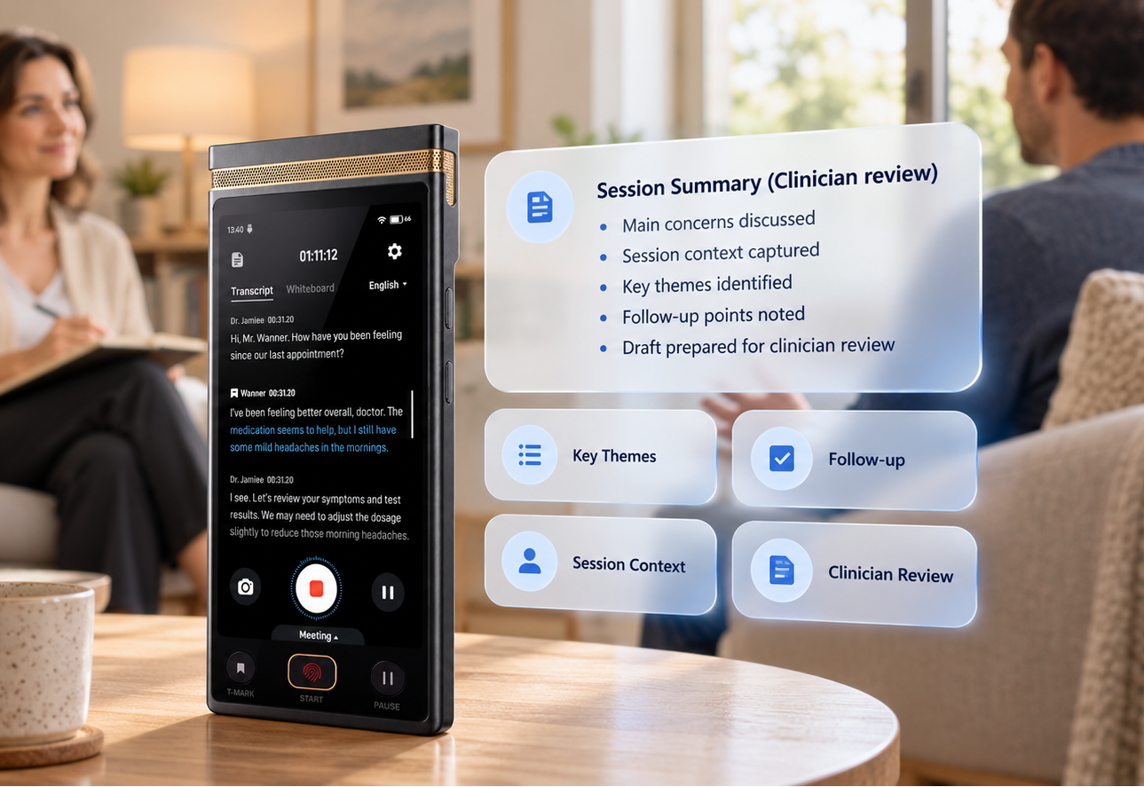 TransAI Scribe structured mental health meeting record